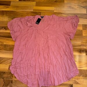 Torrid Rose Pink Plus Size 3X Blouse Top Pleated Short Sleeve NWT‎ lightweight